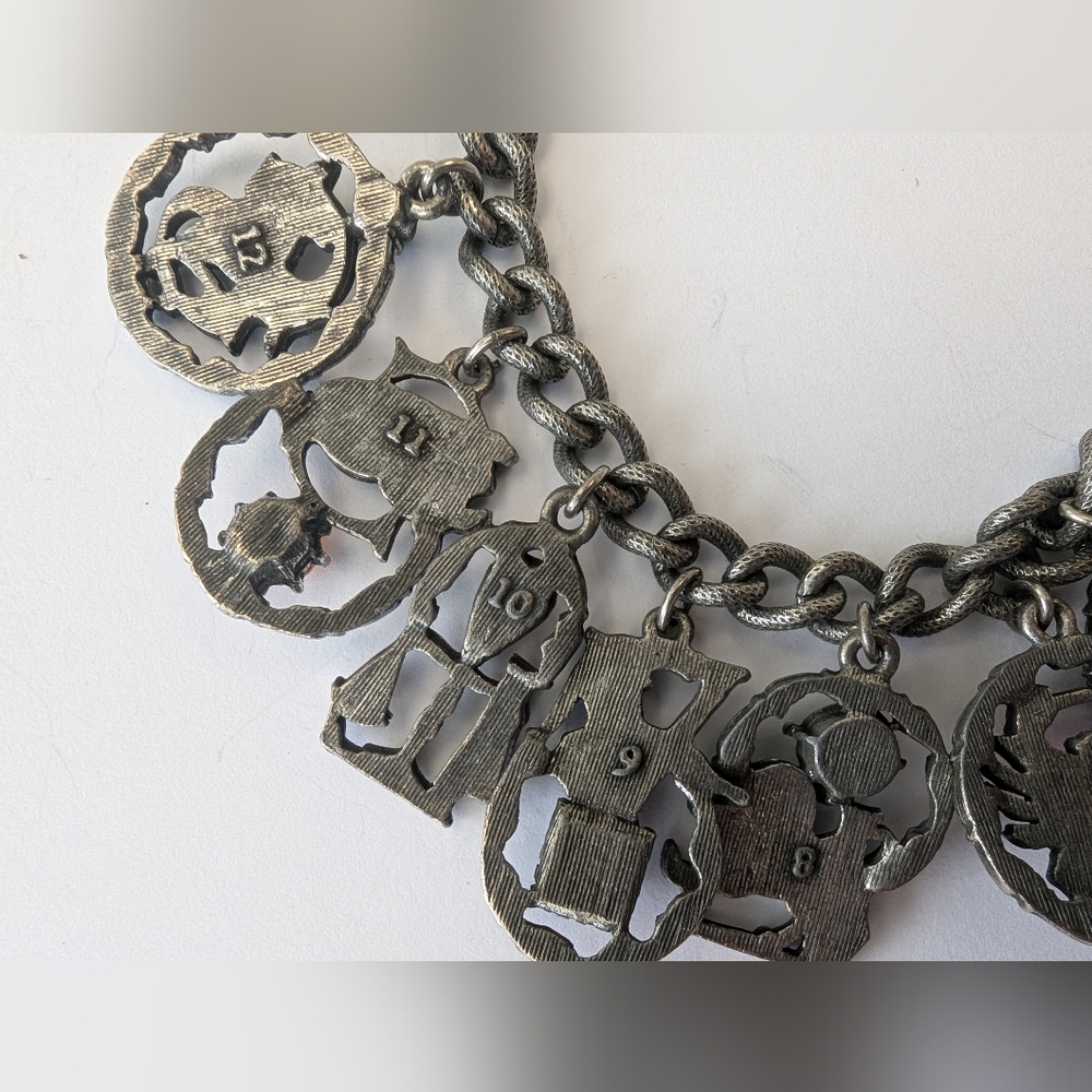 VTG FLORENZA SILVER TONE RHINESTONE ZODIAC CHARM BRACELET HEAVY - Picture 15 of 16